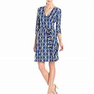 Leota Blue and White Long Sleeve Dress